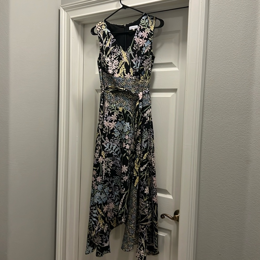 Calvin Klein assimetric floral dress